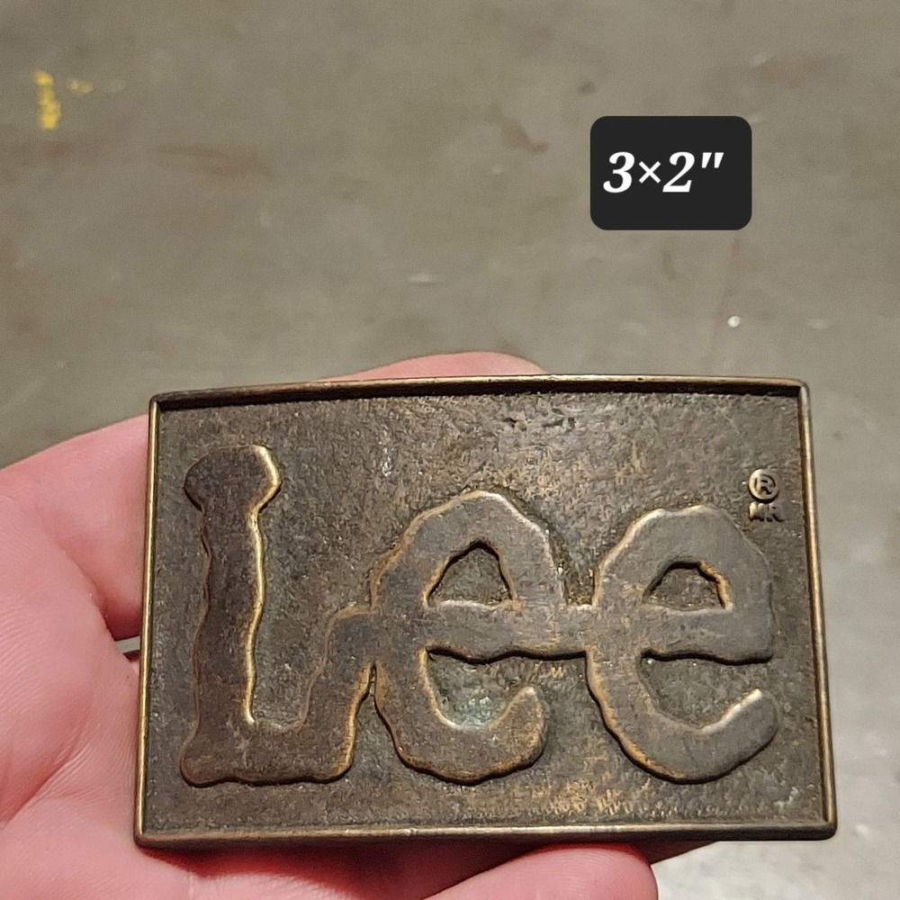 Vintage Lee Jeans Solid Brass Belt Buckle Logo Cowboy Western 70s 80s USA Buck7